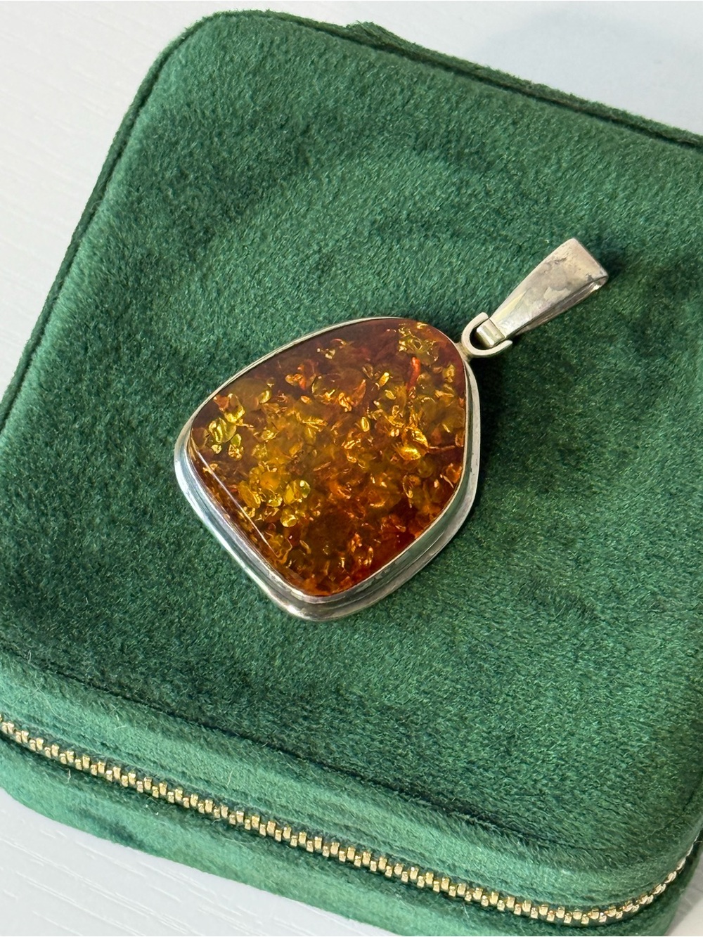 Vintage 925 Sterling Silver Cognac Amber Pendant Large Baltic Amber Pendant